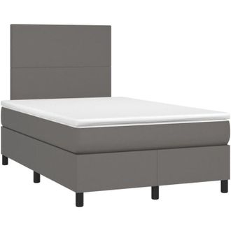 vidaXL Cama Box Spring Con Colch&oacute;n Led Cuero Sint&eacute;tico Gris 120x190 Cm Vidaxl