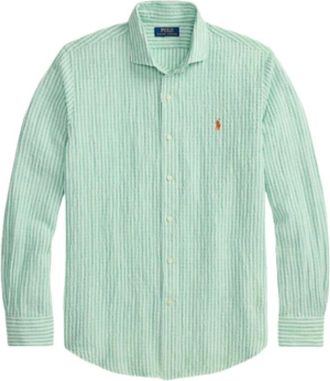 Ralph Lauren Overhemden, Heren, Groen, S, Katoen, Seersucker Gestreepte Overhemd