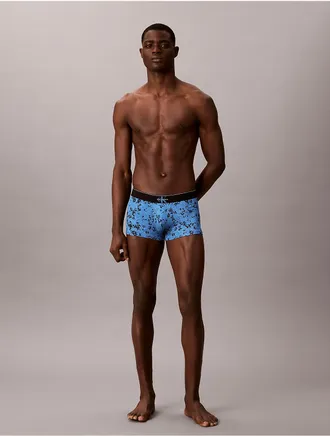 Calvin Klein Mens Graphic Monogram Microfiber Stretch Low Rise Trunk - Blue - XL