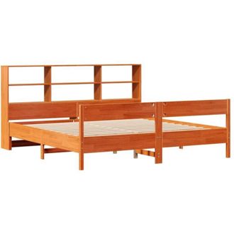 vidaXL Vidaxl - Cama Con Estanter&iacute;a Sin Colch&oacute;n Madera Maciza Marr&oacute;n 200x200 Cm