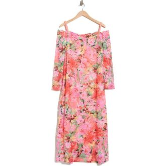 OLEG CASSINI Floral Long Sleeve Stretch Lace Dress in Pink Multi at Nordstrom Rack, Size 3 X