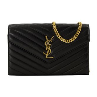 Saint Laurent Cassandre Chain Wallet - female - Saint Laurent - Shoulder Bags - Black - ONE SIZE - Bags