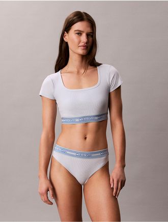 Calvin Klein Womens Icon Cotton Modal Rib Stripe Lightly Lined Bralette - Blue - XL