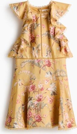 H&M Linen-blend Dress in Yellow/floral at Nordstrom, Size X-Small