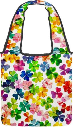 Generic Cute Four Leaf Clover Reversible Canvas Shoulder Tote - Double-Sided Print, 12oz Cotton, 27cm Drop, Fold-Flat Bag for Travel, Shopping, Street Outings