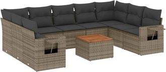 vidaXL Set De Sof&aacute;s De Jard&iacute;n 10 Pzas Con Cojines Rat&aacute;n Sint&eacute;tico Gris Vidaxl