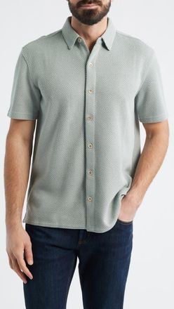 Johnston & Murphy Linden Textured Short Sleeve Button-Up Shirt in Sage at Nordstrom, Size X-Large