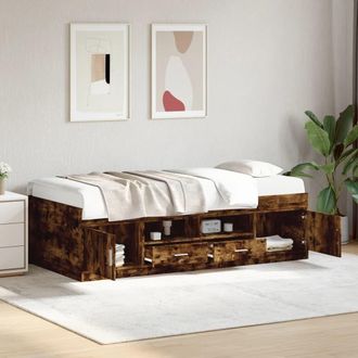 vidaXL Sof&aacute; Cama Con Cajones Sin Colch&oacute;n Roble Ahumado 90x200 Cm Vidaxl