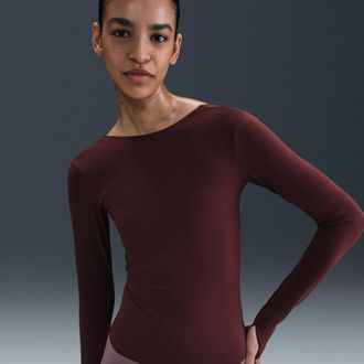 Nike Womens Zenvy Dri-FIT Long-Sleeve Top in Red | HV3539-652
