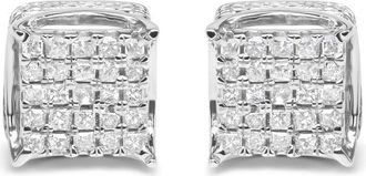 House of Brilliance 10K White Gold 1/2 Cttw Princess Cut Diamond Square Shaped Multi Stone Stud Earrings