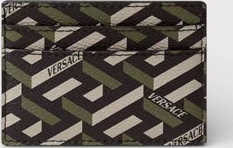 Versace Mens Versace La Greca Signature Card Case Black Kakhi - Size: O/S