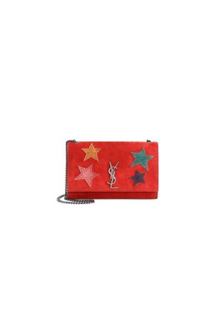 Saint Laurent Red suede star applique Kate wallet on chain