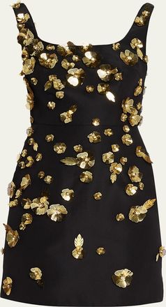 Carolina Herrera Crystal Flower Applique Sleeveless Mini Dress