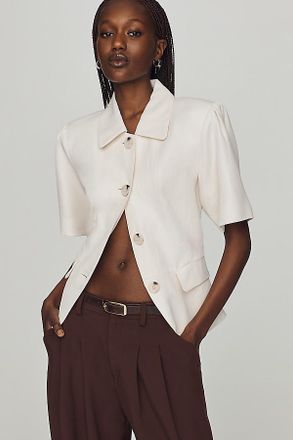 Maeve Tailored Short-Sleeve Buttondown Top Jacket