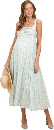 Pinkblush Cotton Floral Square Neck Sleeveless Maxi Dress in Light Blue at Nordstrom, Size Medium