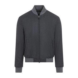 Canali Wool Bomber Jacket - Heren - Bomber jackets - Grijs - XL - Wol - Jassen
