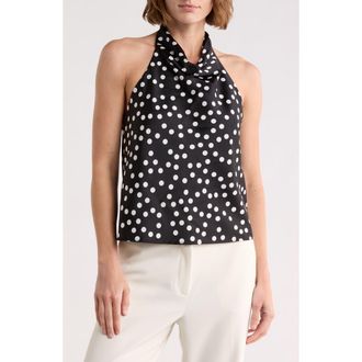 Renee C Polka Dot Satin Halter Top in Black at Nordstrom Rack, Size X-Large