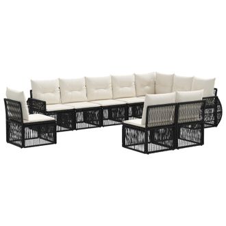 vidaXL Conjunto De Sof&aacute;s De Jard&iacute;n 10 Pcs Negro Y Blanco Crema Vidaxl