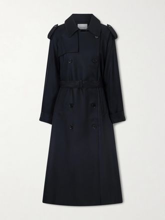 Frankie Shop Trench Doppiopetto In Twill Con Cintura Veyron - Nero