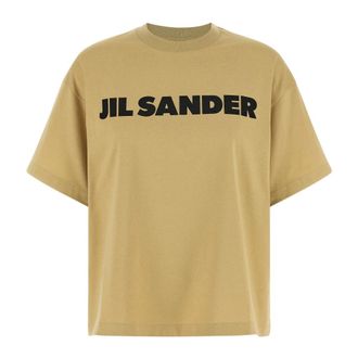 Jil Sander Tops, Dames, Beige, L, Katoen, Logo T-Shirt