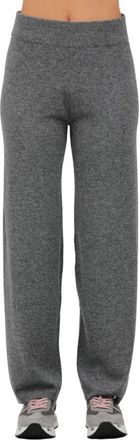 Alpha Studio Tricot broek met elastische tailleband en manchetten - Dames - Straight fit broeken - Grijs - S - Wol - Broeken