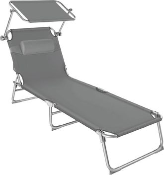TecTake Tumbona ajustable en 4 posiciones con parasol y reposacabezas, gris
