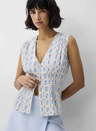 Icone Womens Pleated waist sleeveless poplin blouse