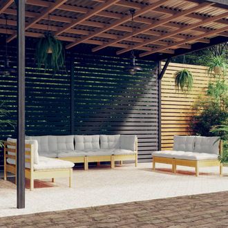 vidaXL Muebles De Jard&iacute;n 8 Piezas Cojines Madera Maciza De Pino Vidaxl