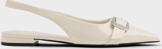 Charles & Keith Patent Crystal-Buckle Pointed-Toe Slingback Flats