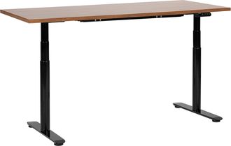 Beliani Beliani - Escritorio De Altura Regulable El&eacute;ctrico Dise&ntilde;o Moderno Patas Redondas 160 X 72 Cm Tablero Madera Oscura Soporte De Acero Negro Destinas