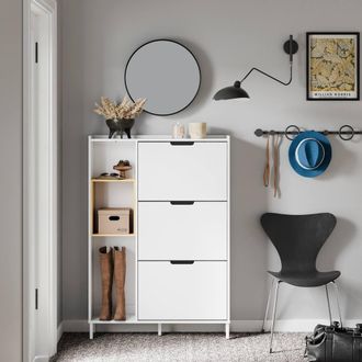 SoBuy Slim Shoe Cabinet - Bamboo Shelf in White