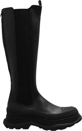 Alexander McQueen Leren kniehoge laarzen - Dames - Hoge Laarzen - Zwart - 38 1/2 EU - Leer - Schoenen
