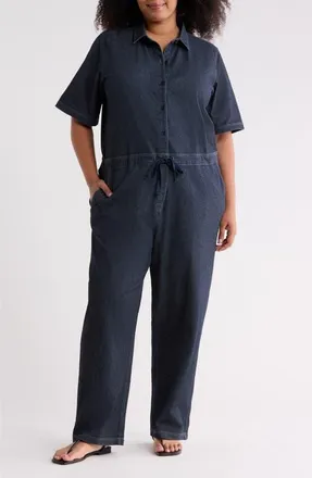 Eileen Fisher Classic Collar Ankle Jumpsuit in Dark Wash at Nordstrom, Size 1X