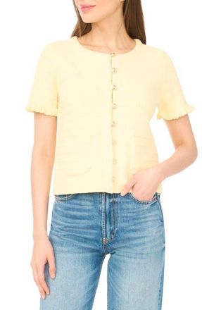 CeCe by Cynthia Steffe Short Sleeve Cotton Blend Cardigan in Lemon Drop at Nordstrom, Size X-Small