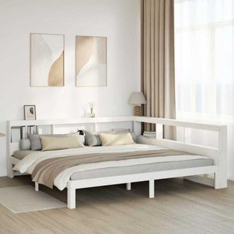 vidaXL Vidaxl - Cama Con Estanter&iacute;a Sin Colch&oacute;n Madera Maciza Blanca 200x200 Cm