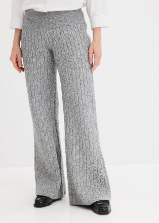 Bonprix Stoffhose BONPRIX Strickhose mit Zopfmuster, Damen, Gr. 48/50 (XL), N-Gr, grau (grau meliert), Strick, Obermaterial: 97% Polyester, 3% Wolle, meliert,