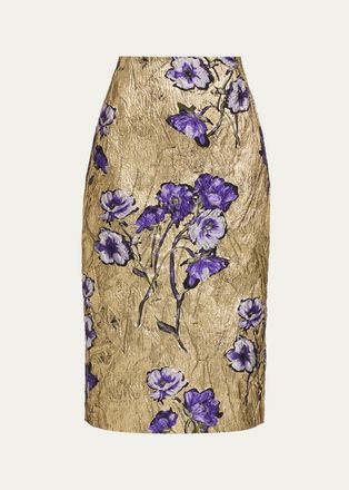Prabal Gurung Metallic Floral Brocade Midi Pencil Skirt