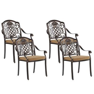 Beliani Conjunto De 4 Sillas De Jard&iacute;n De Aluminio Marr&oacute;n Con Cojines De Asiento Estilo Retro Salento