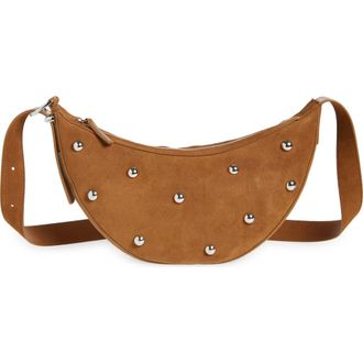 Madewell Studded Crescent Suede Sling Bag in Dried Acorn at Nordstrom