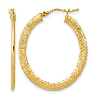 Diamond2Deal 14K Yellow Gold Textured Oval Shape Hoop Earrings