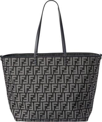 Fendi Fendi Roll Large Ff Denim & Leather Tote