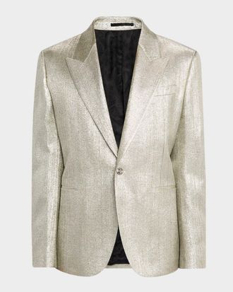 Versace Mens Peak-Lapel Metallic-Woven Evening Jacket