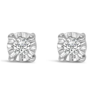 House of Brilliance 925 Sterling Silver 1/10 Cttw Round Brilliant-Cut Lab Grown Diamond Miracle-Set Stud Earrings