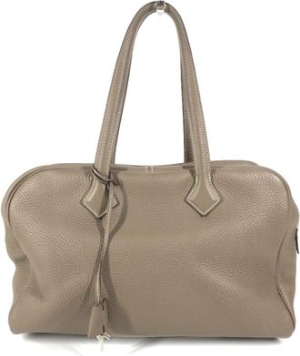 Herm&egrave;s Gray Taurillon Clemence Leather Shoulder Bag Tote Bag (Pre-Owned)