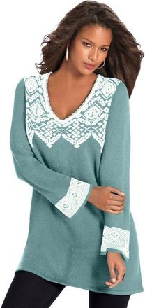 Roaman's Fit And Flare Tunic Sweater in Cool Sage Ivory Fair Isle at Nordstrom, Size 36