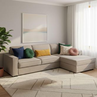 Talamo Italia Sofa Cama Daahje, Sof&aacute; De Esquina, 100% Made In Italy, Sof&aacute; Con Apertura Giratoria, Pen&iacute;nsula Contenedor Derecha, Con Reposabrazos Est&aacute;ndar, Cm 280x95