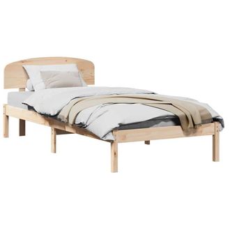 Berkfield Home Compact Bed Frame with Headboard 90x190 cm Solid Wood Pine in Beige