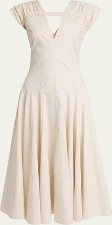 Proenza Schouler Manoela Gathered Cap-Sleeve V-Neck Midi Dress