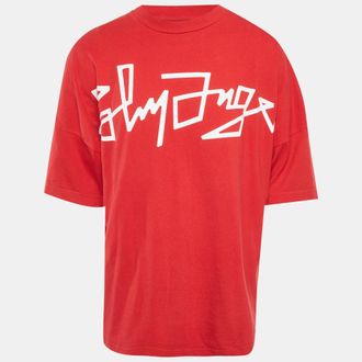 Palm Angels Red Logo Print Oversized Crew Neck T-Shirt