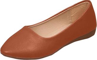 Generic Ladies Flat Shoes Comfortable Casual Ballet Flats Pointed Toe Solid Color Classic Stylish Breathable Slip On Walking Flats Shoes Work Shopping Brown